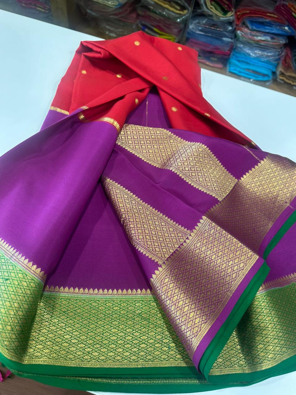 Pure mysore crepe silk zari butta woven saree
