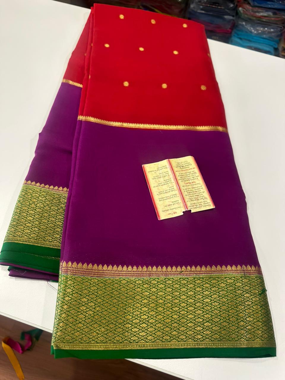 Pure mysore crepe silk zari butta woven saree