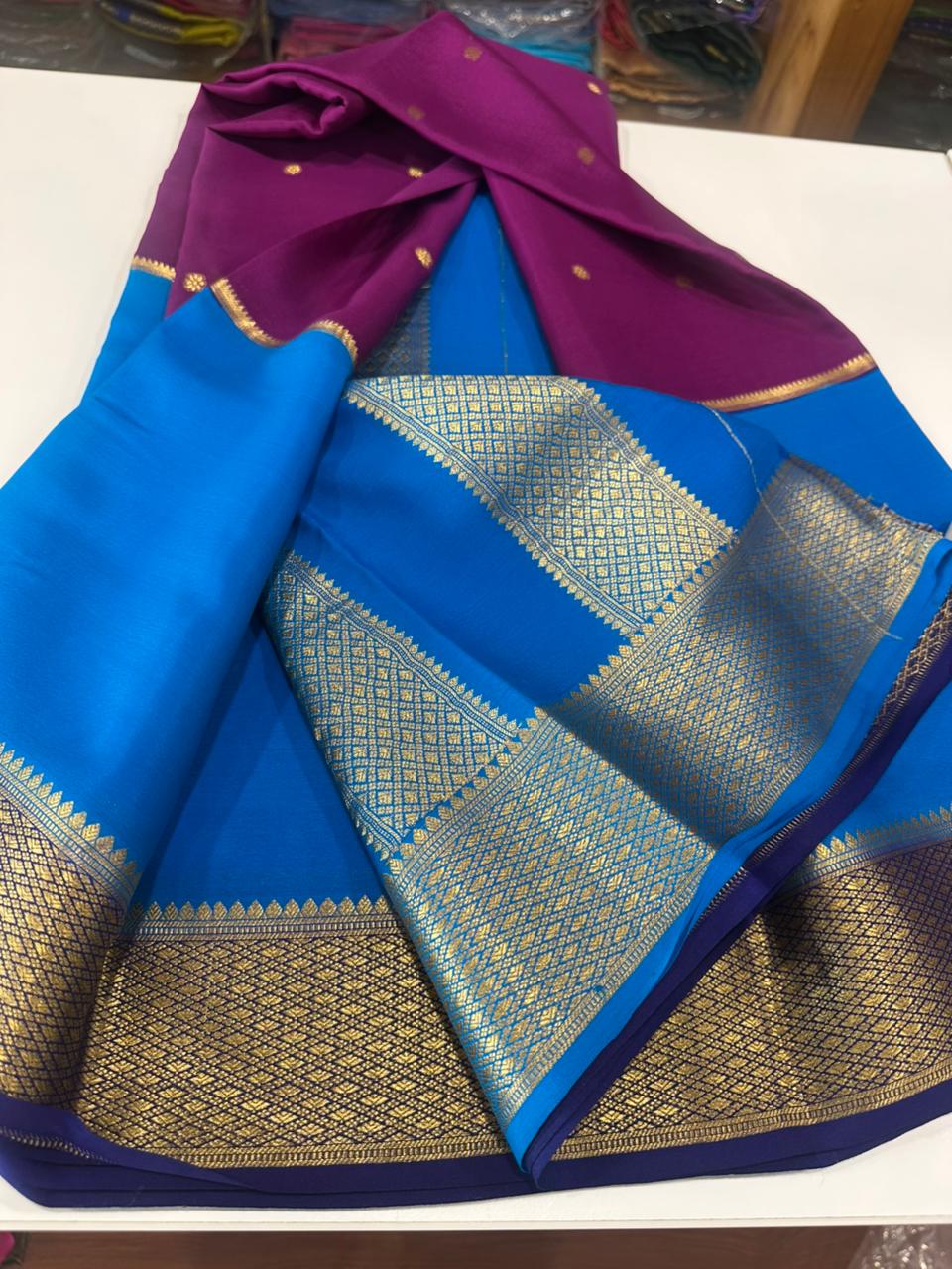 Pure mysore crepe silk zari butta woven saree