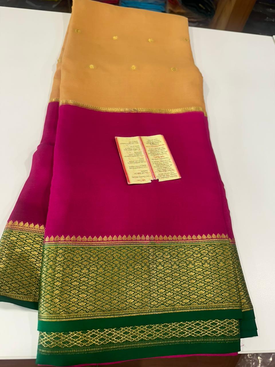 Pure mysore crepe silk zari butta woven saree