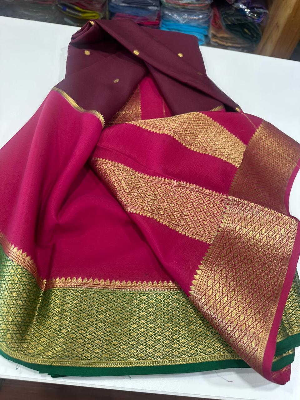 Pure mysore crepe silk zari butta woven saree