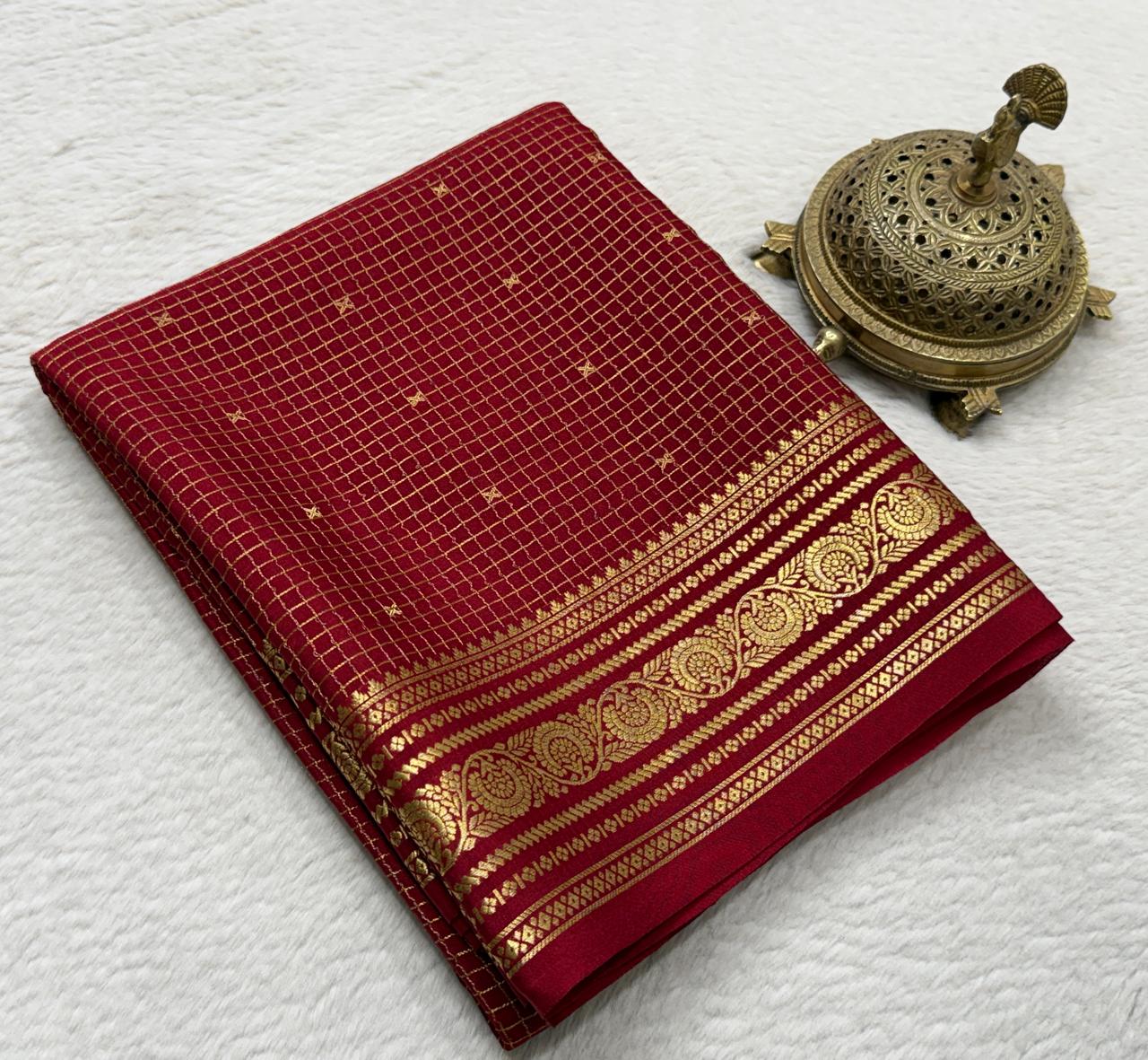 Pure mysore silk checked with butta work 120 grm thickness saree