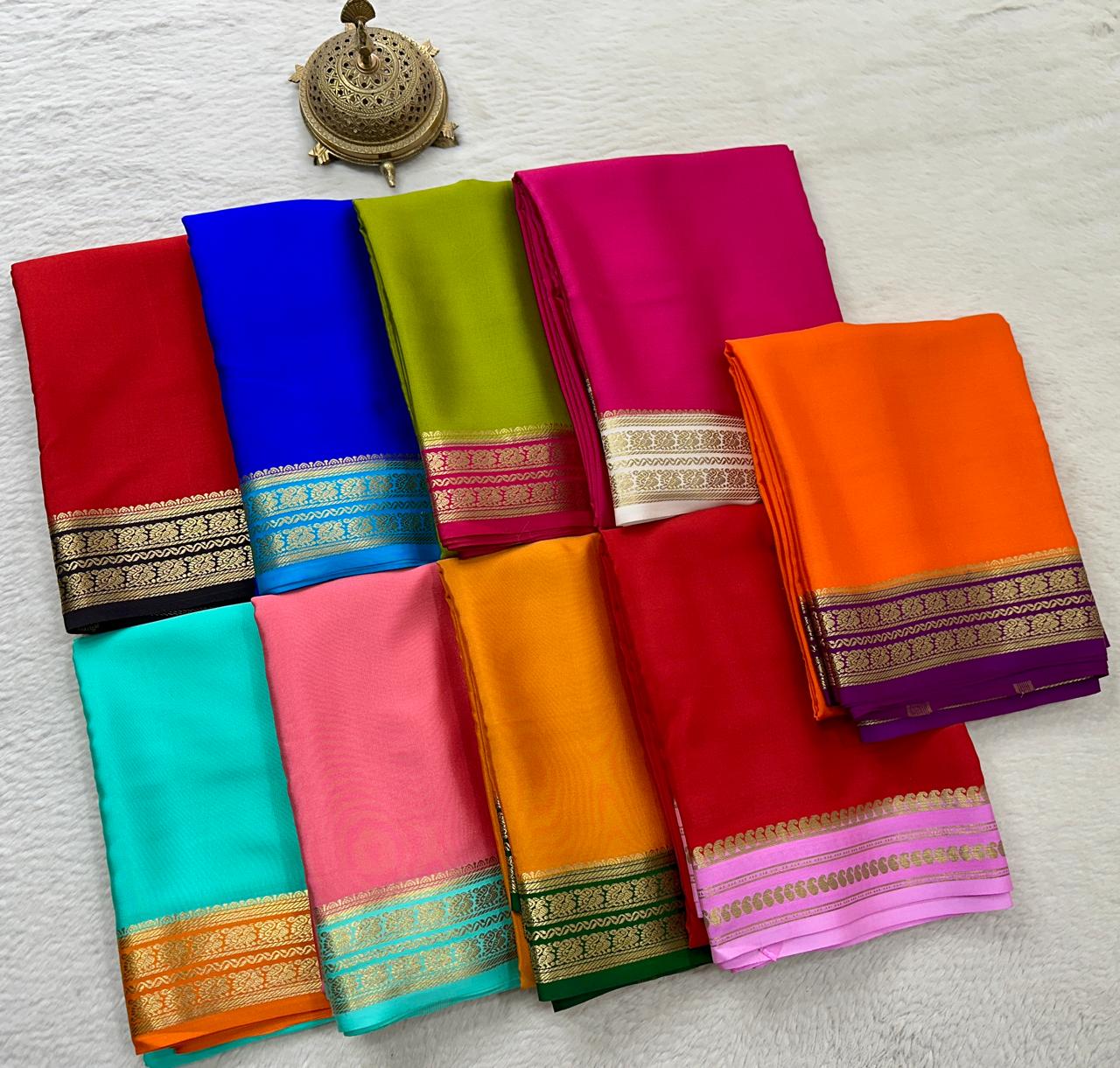 Pure Mysore Silk Mango and Chakra Border Saree