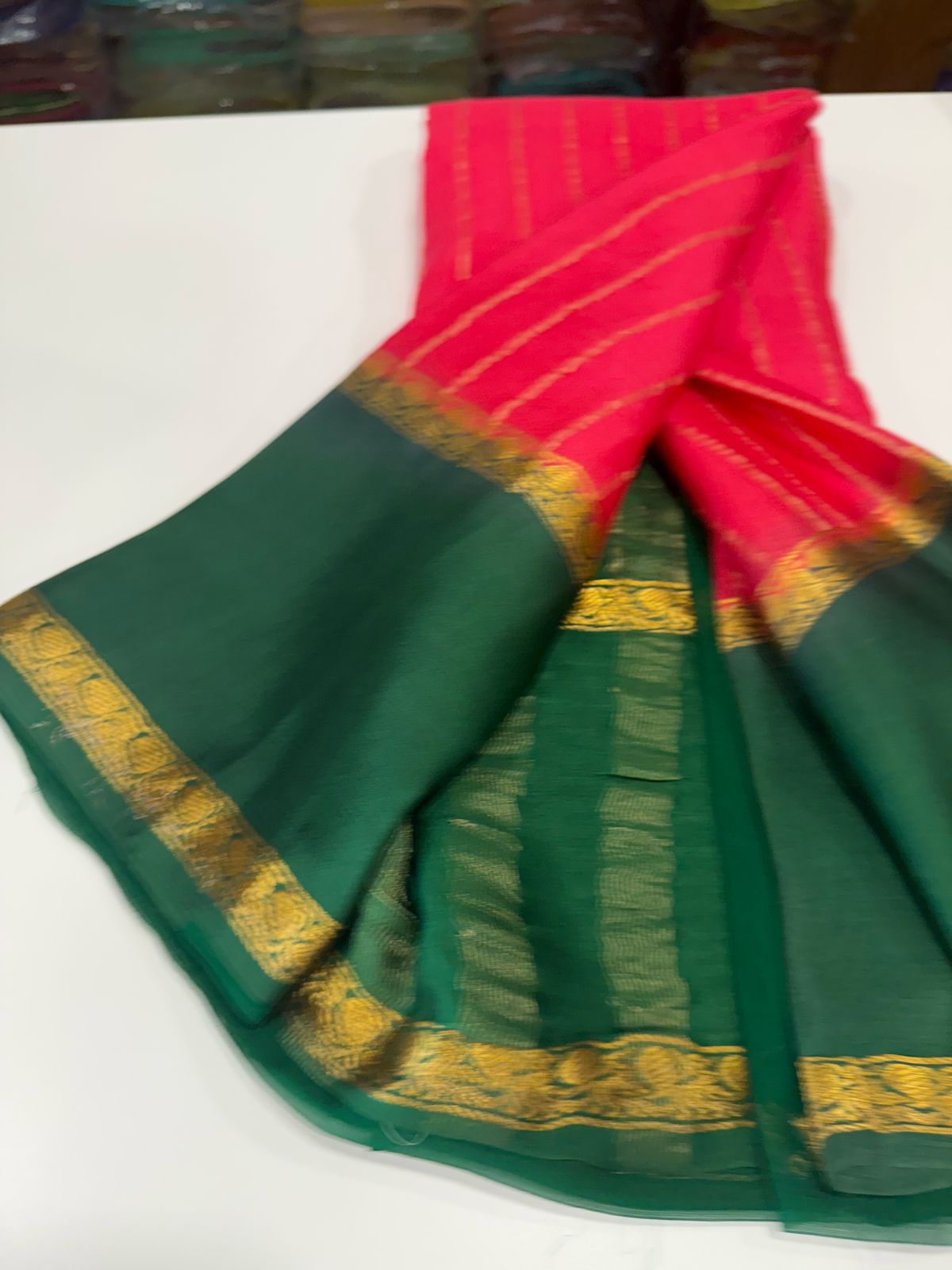 Pure Mysore Silk Half Inch Checked Saree