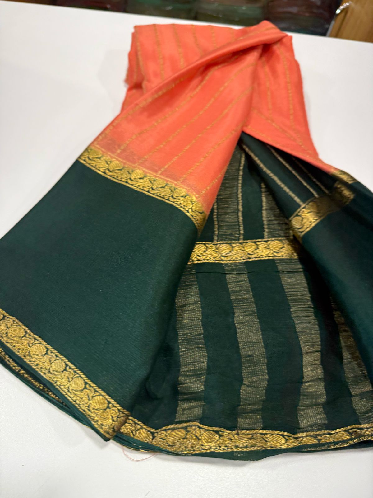 Pure Mysore Silk Half Inch Checked Saree