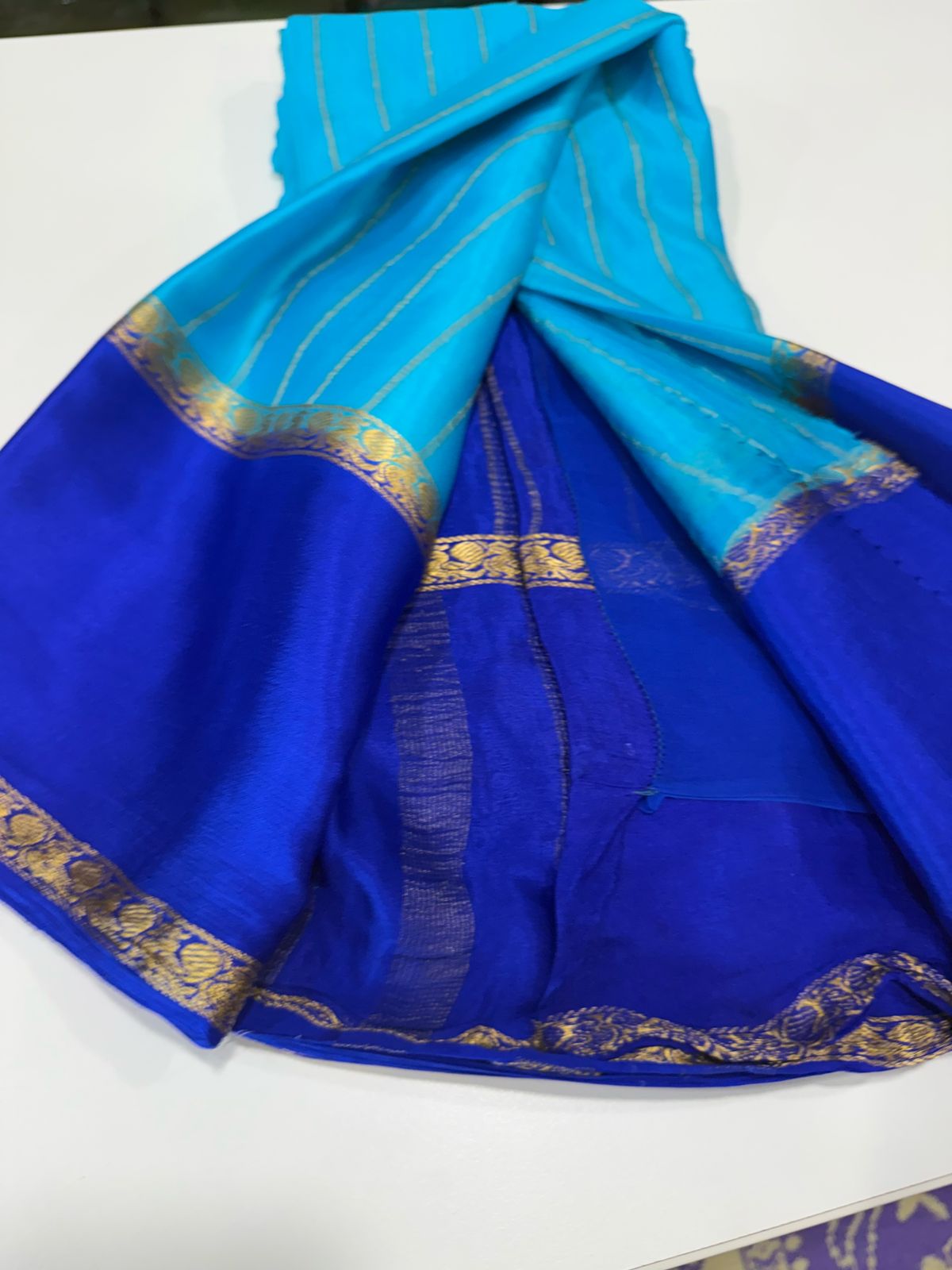 Pure Mysore Silk Half Inch Checked Saree