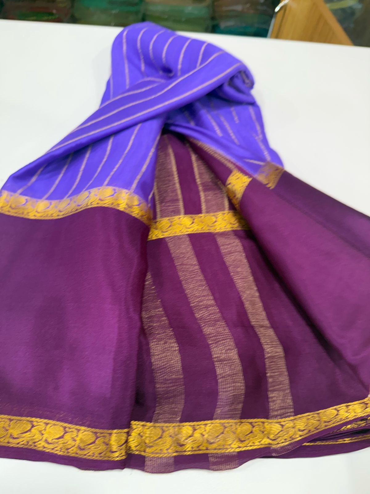 Pure Mysore Silk Half Inch Checked Saree