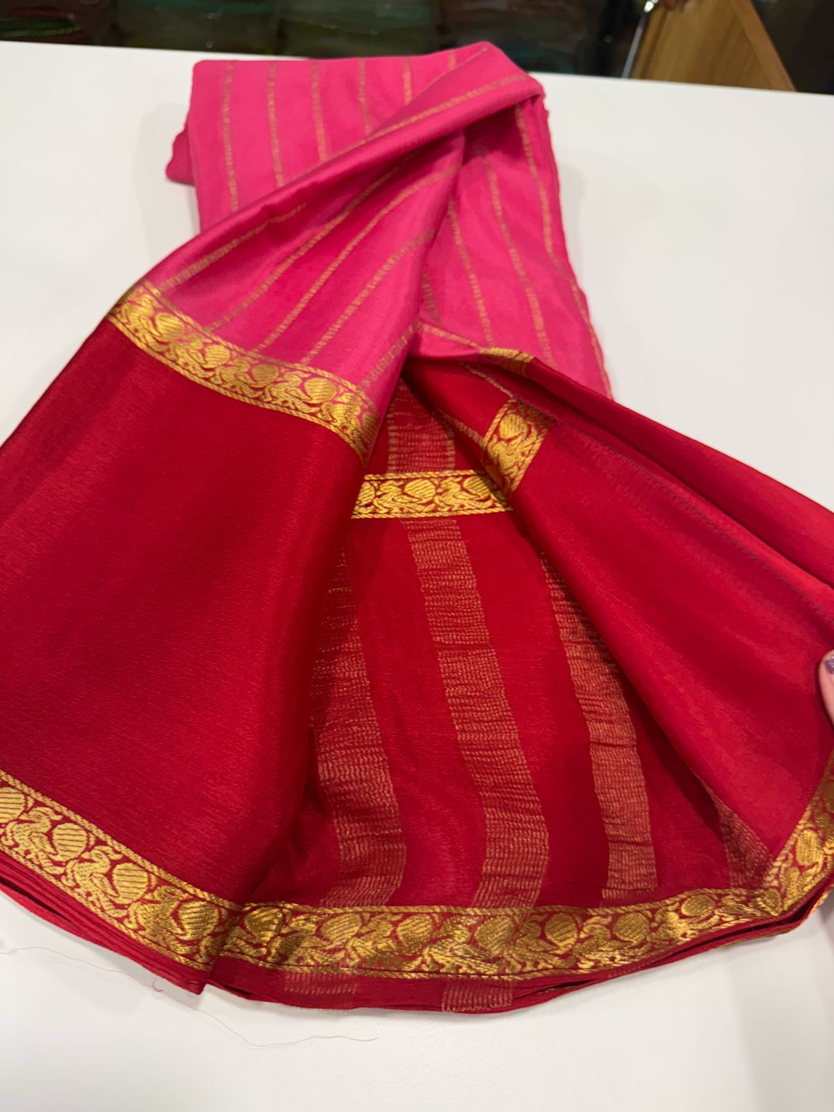 Pure Mysore Silk Half Inch Checked Saree