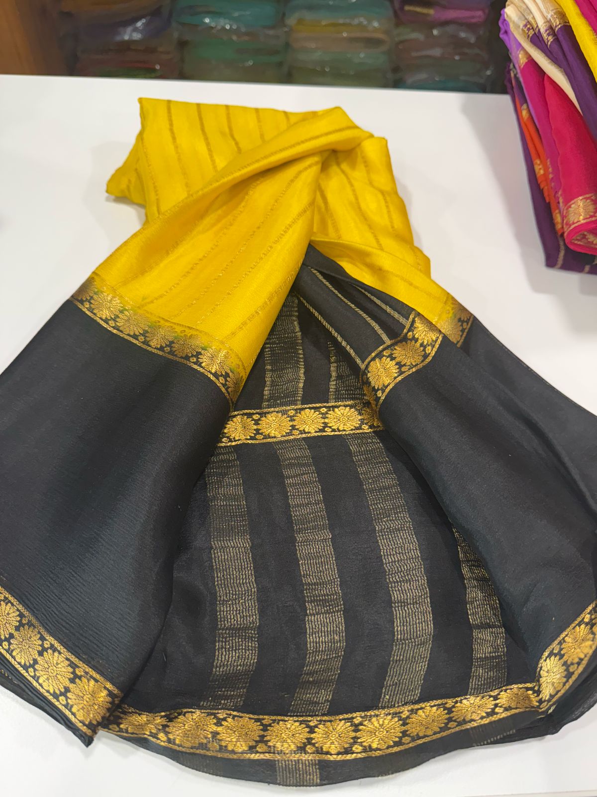 Pure Mysore Silk Half Inch Checked Saree