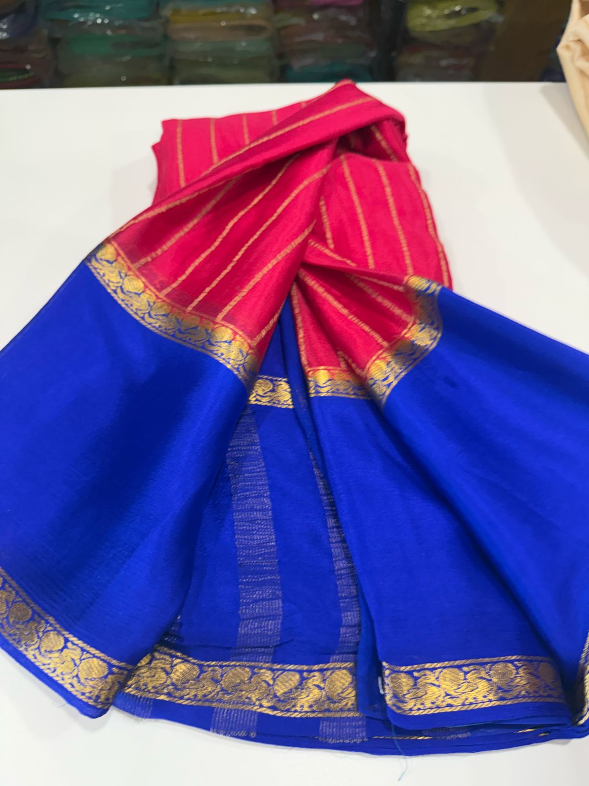 Pure Mysore Silk Half Inch Checked Saree