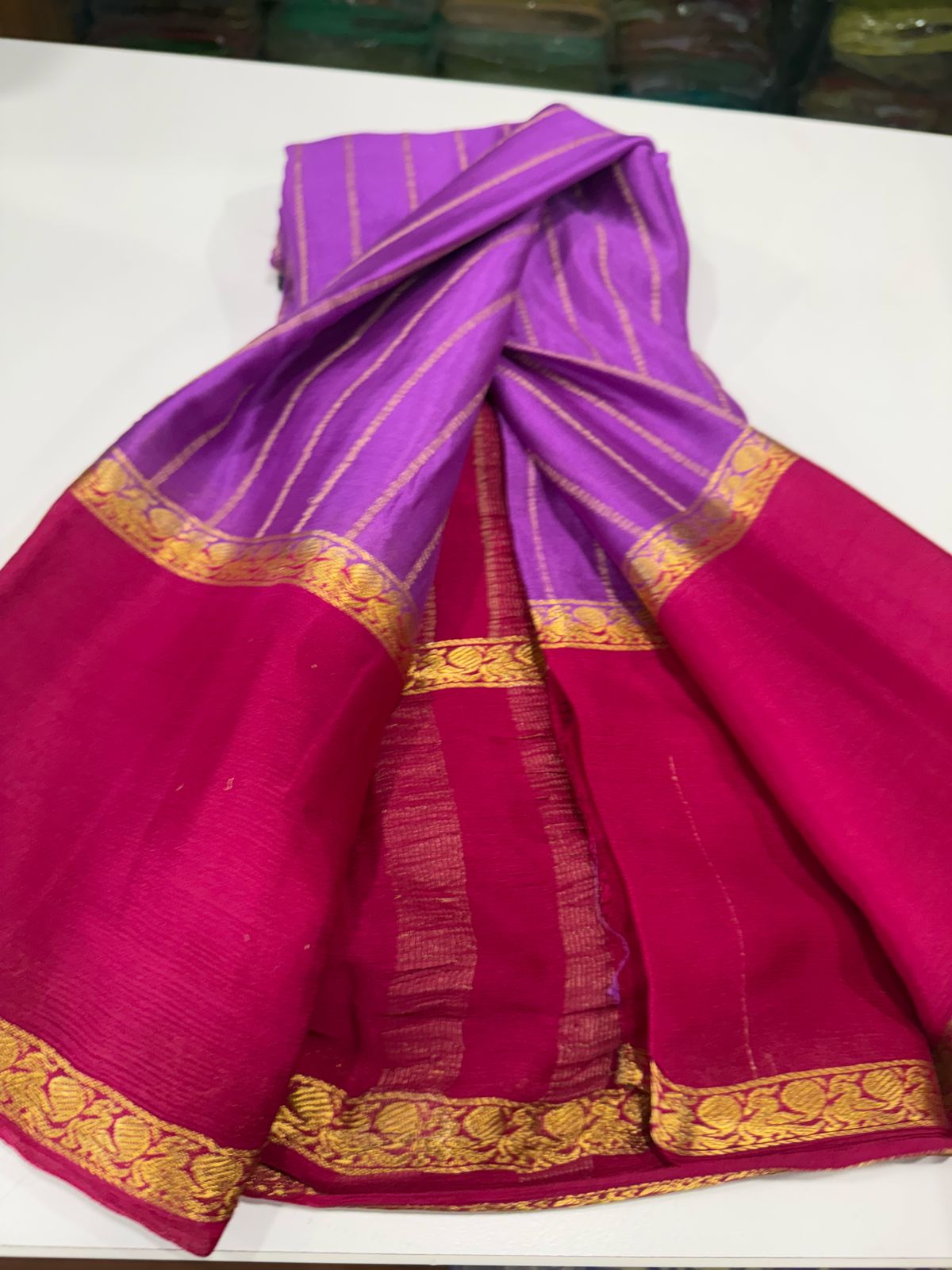 Pure Mysore Silk Half Inch Checked Saree