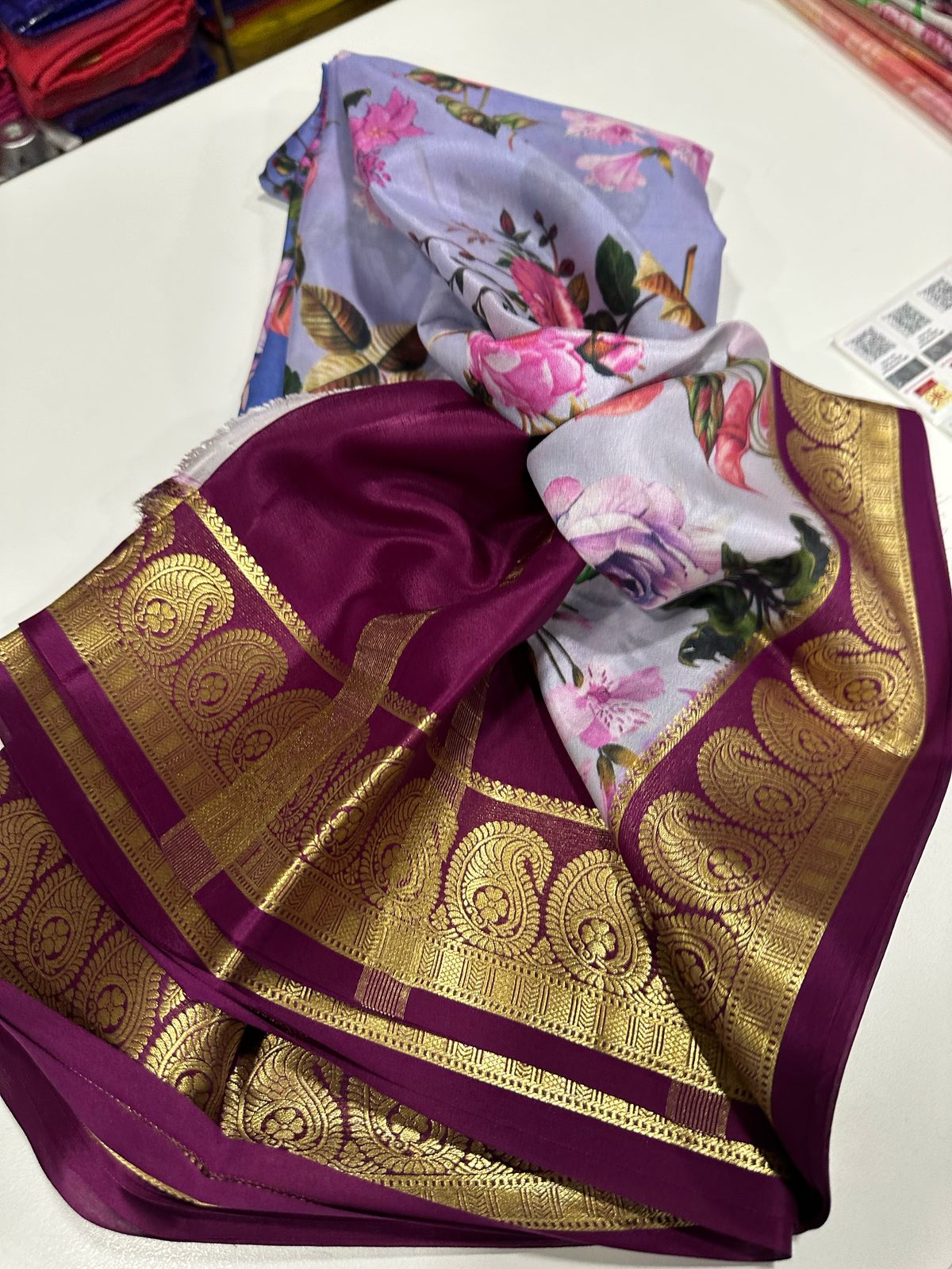 Authentic Pure Mysore Silk Digital Printed Saree