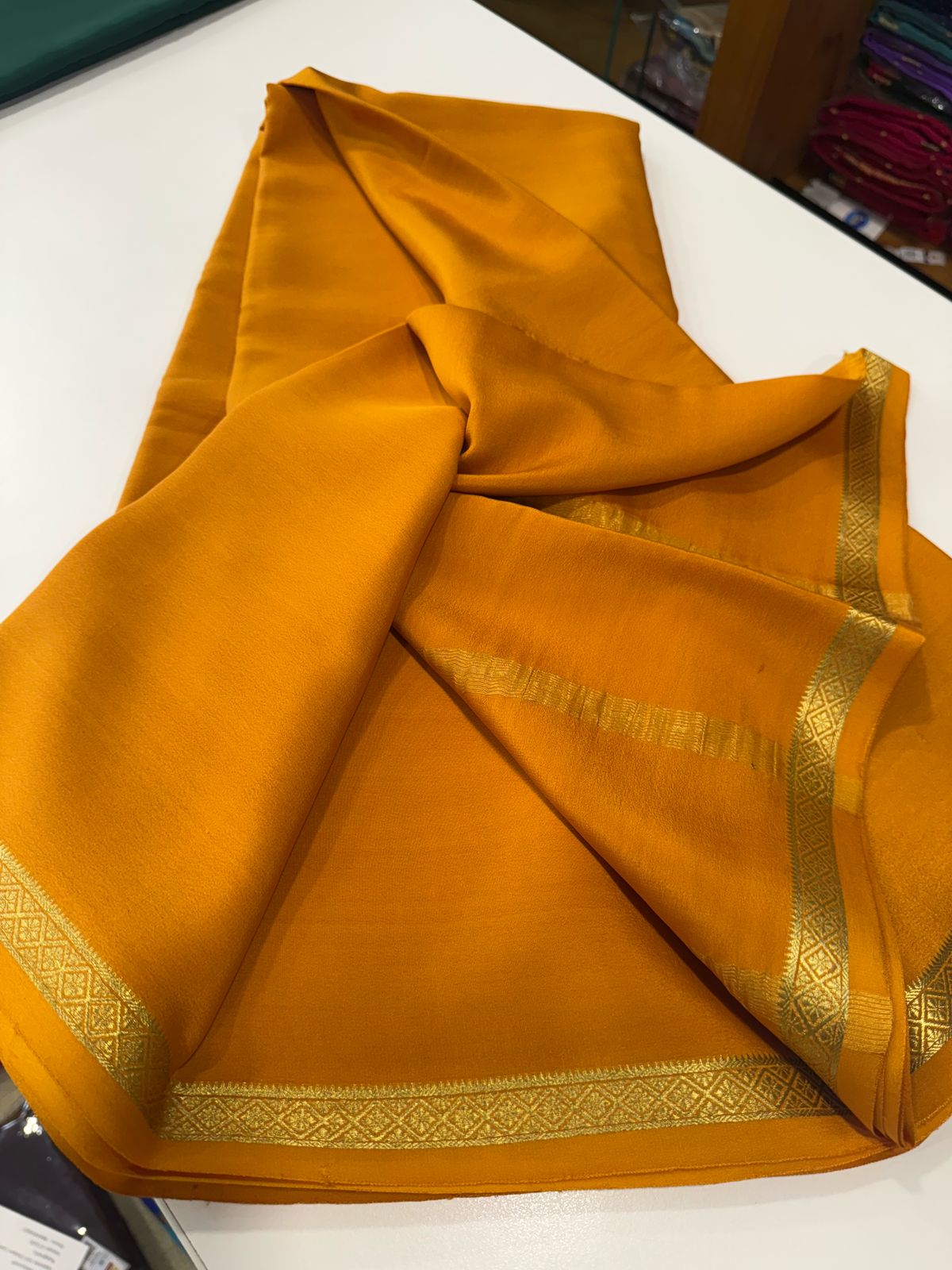 Pure Mysore Silk Plain Saree with Contrast Border