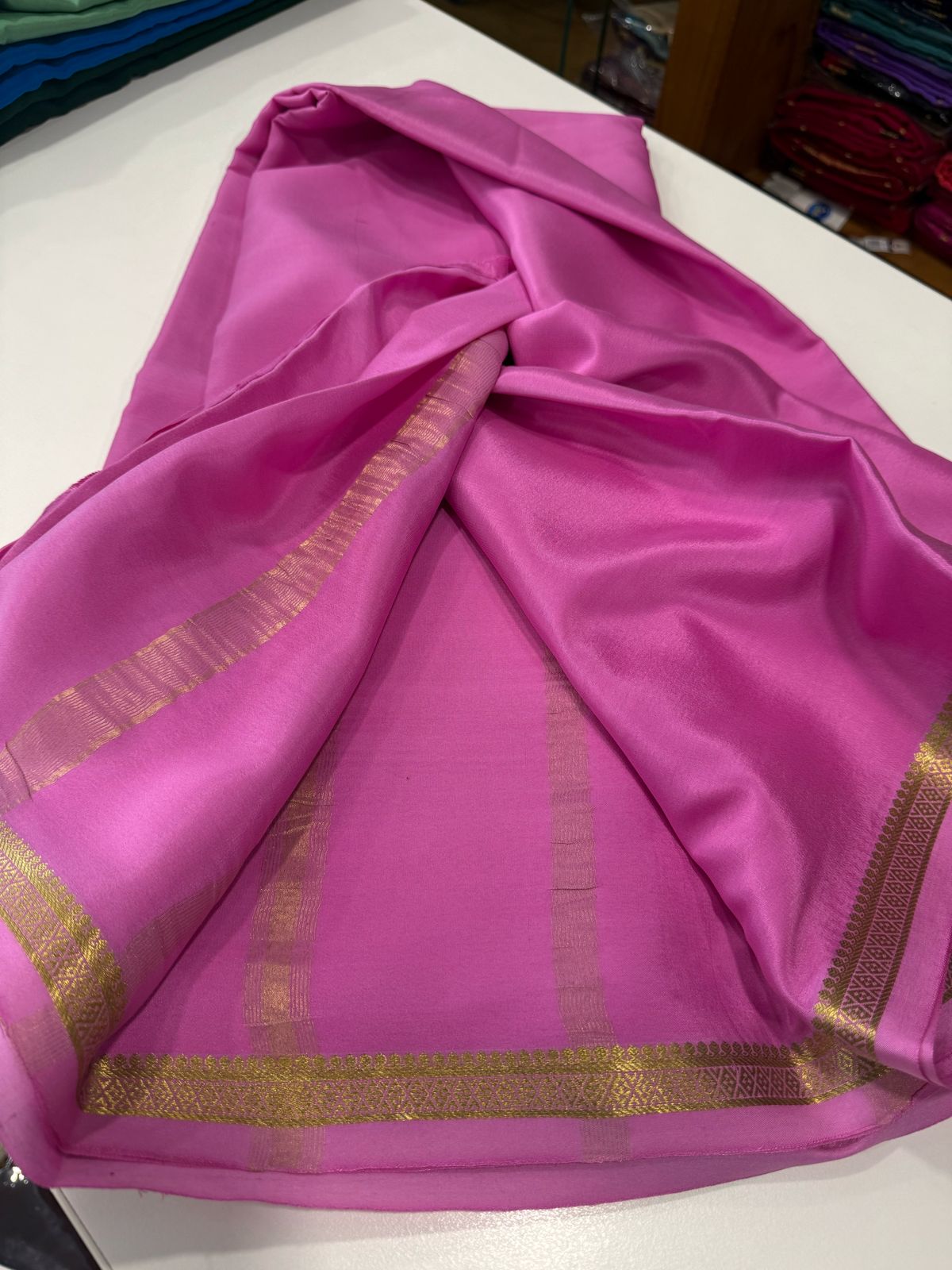 Pure Mysore Silk Plain Saree with Contrast Border
