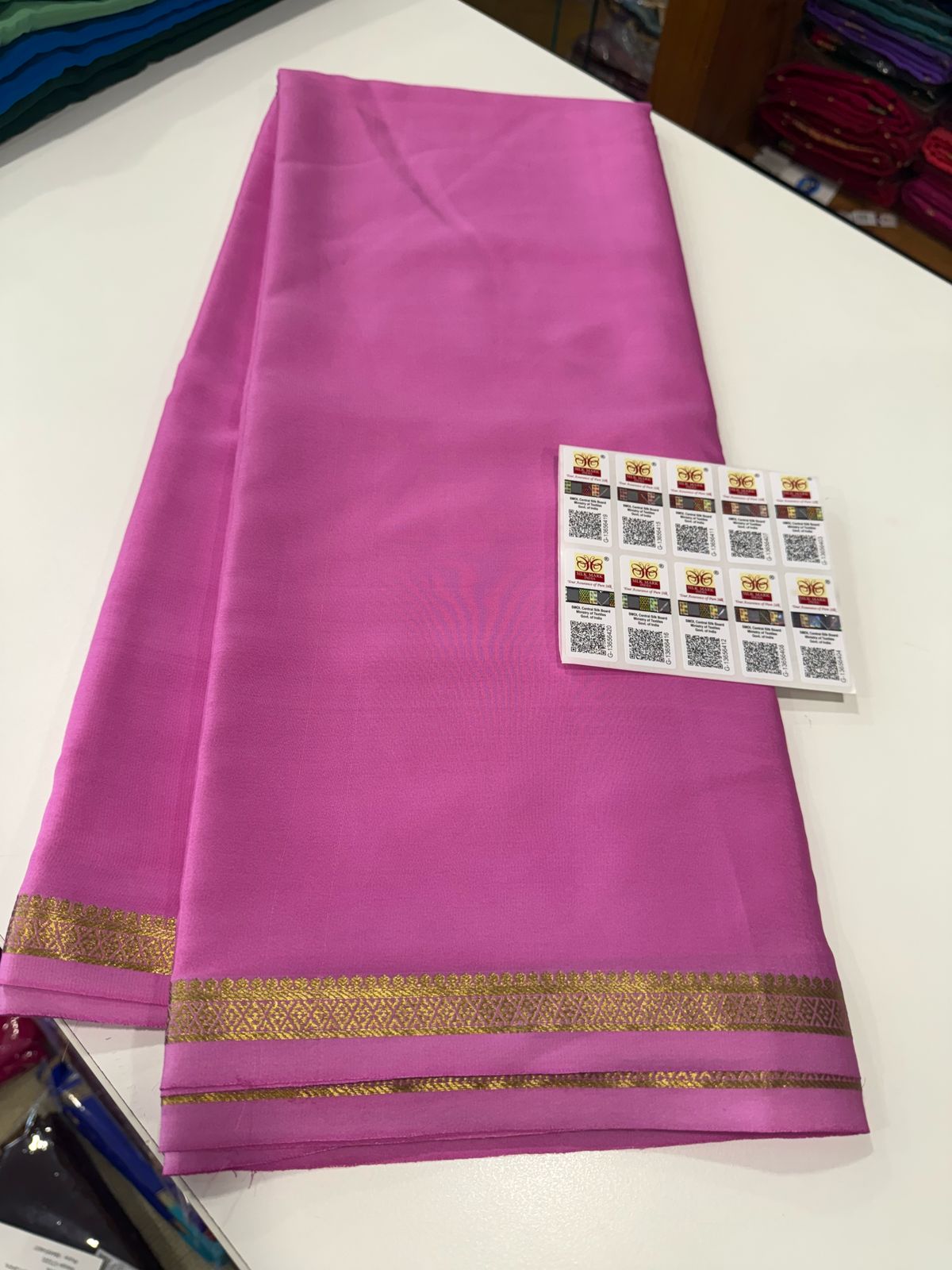 Pure Mysore Silk Plain Saree with Contrast Border