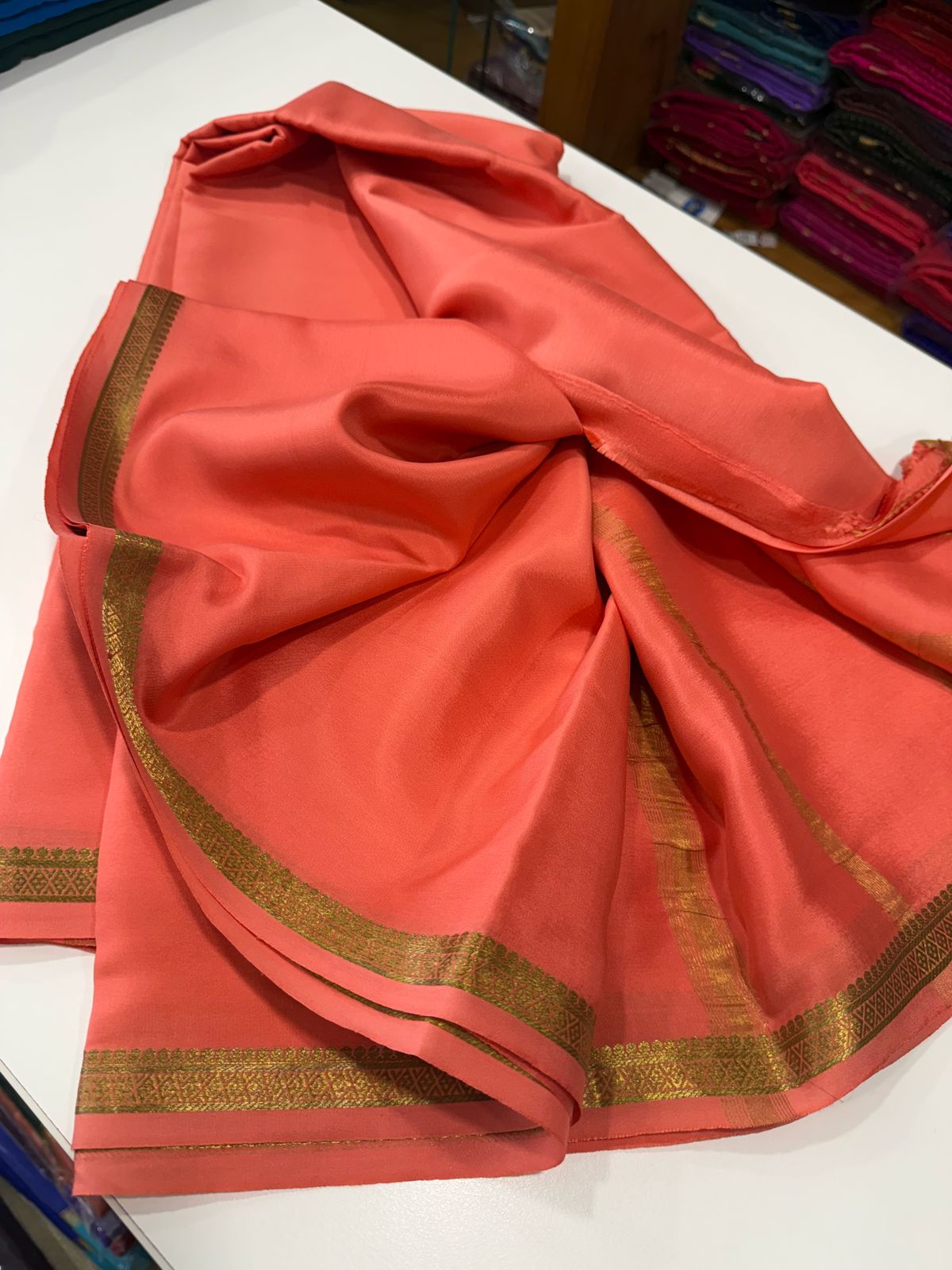Pure Mysore Silk Plain Saree with Contrast Border