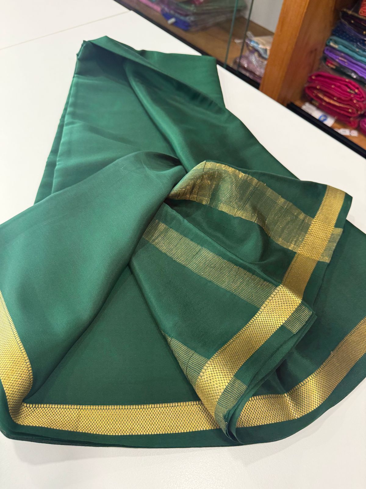 Pure Mysore Silk Plain Saree with Contrast Border