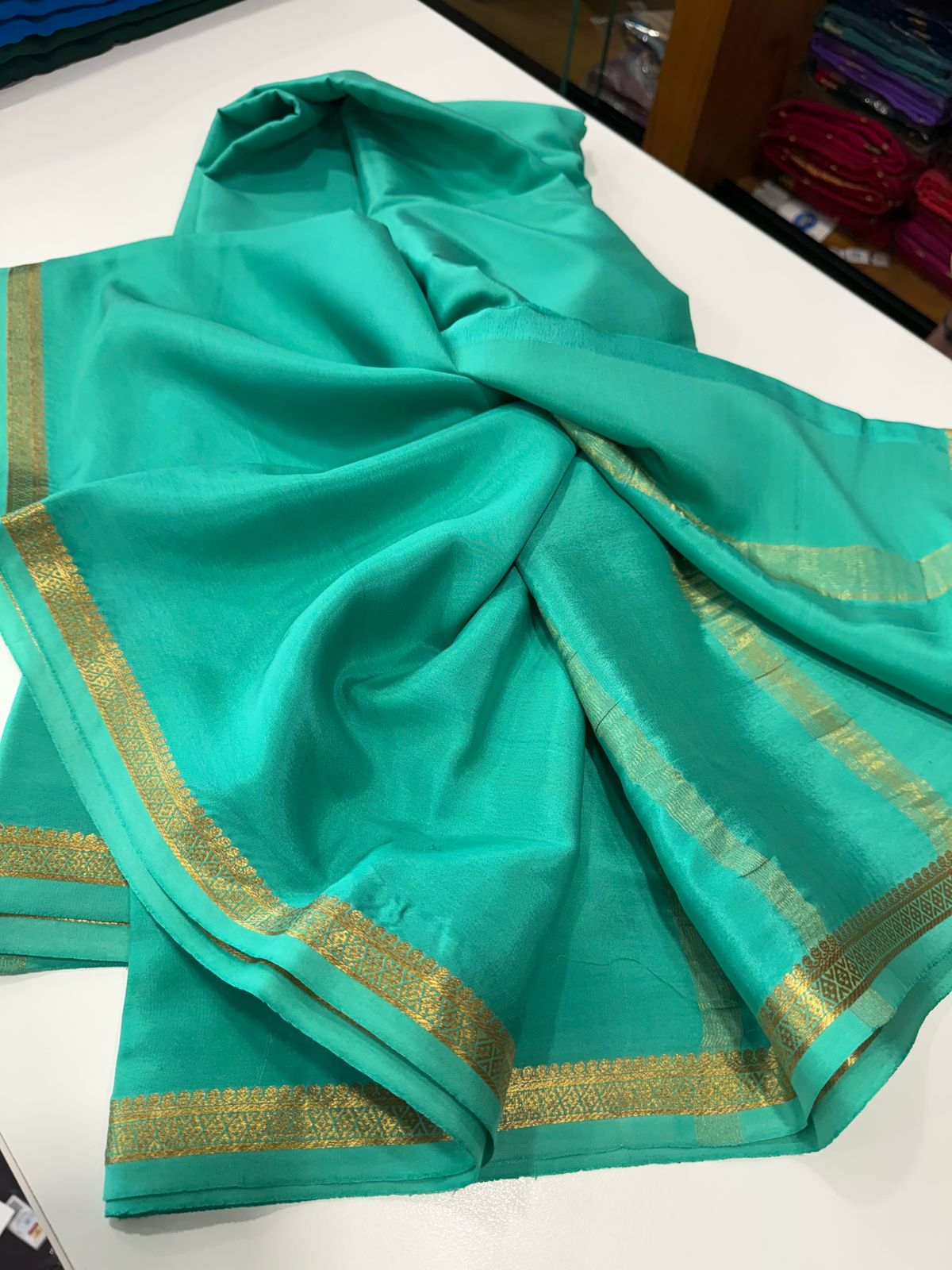 Pure Mysore Silk Plain Saree with Contrast Border