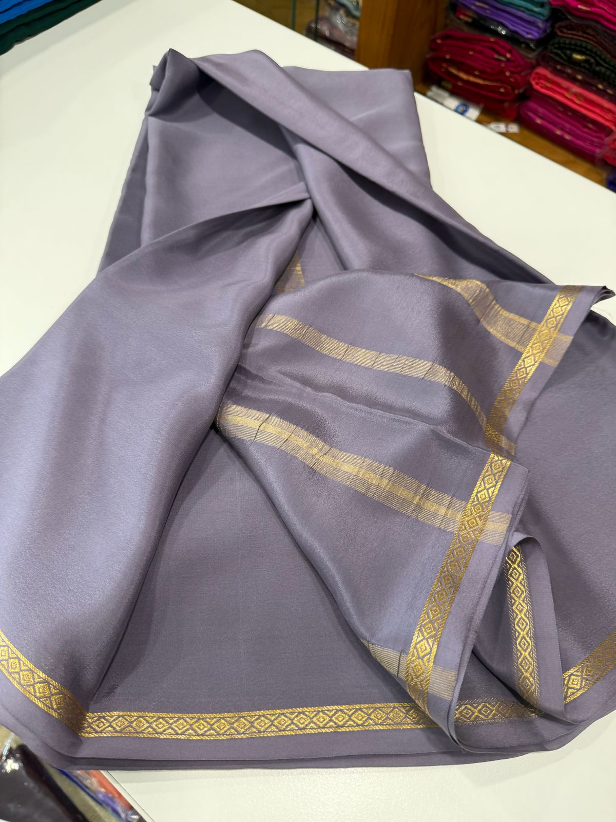 Pure Mysore Silk Plain Saree with Contrast Border