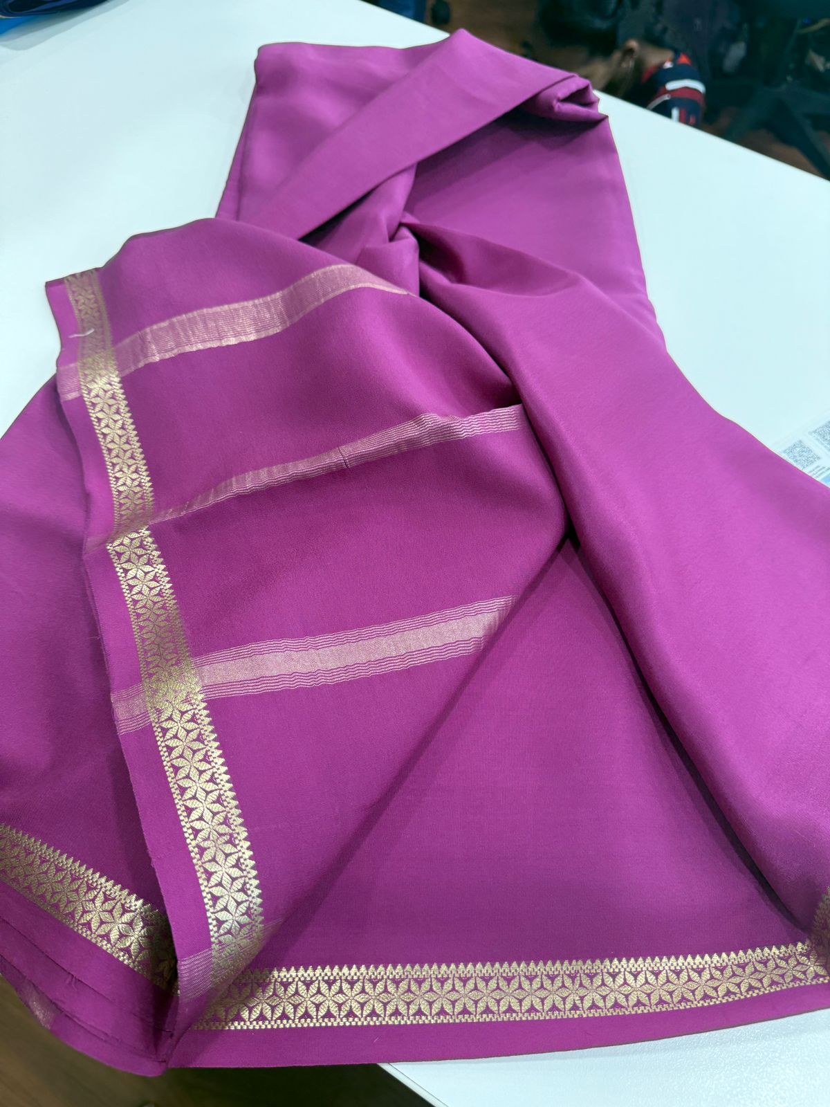 Pure Mysore Silk Plain Saree with Contrast Border