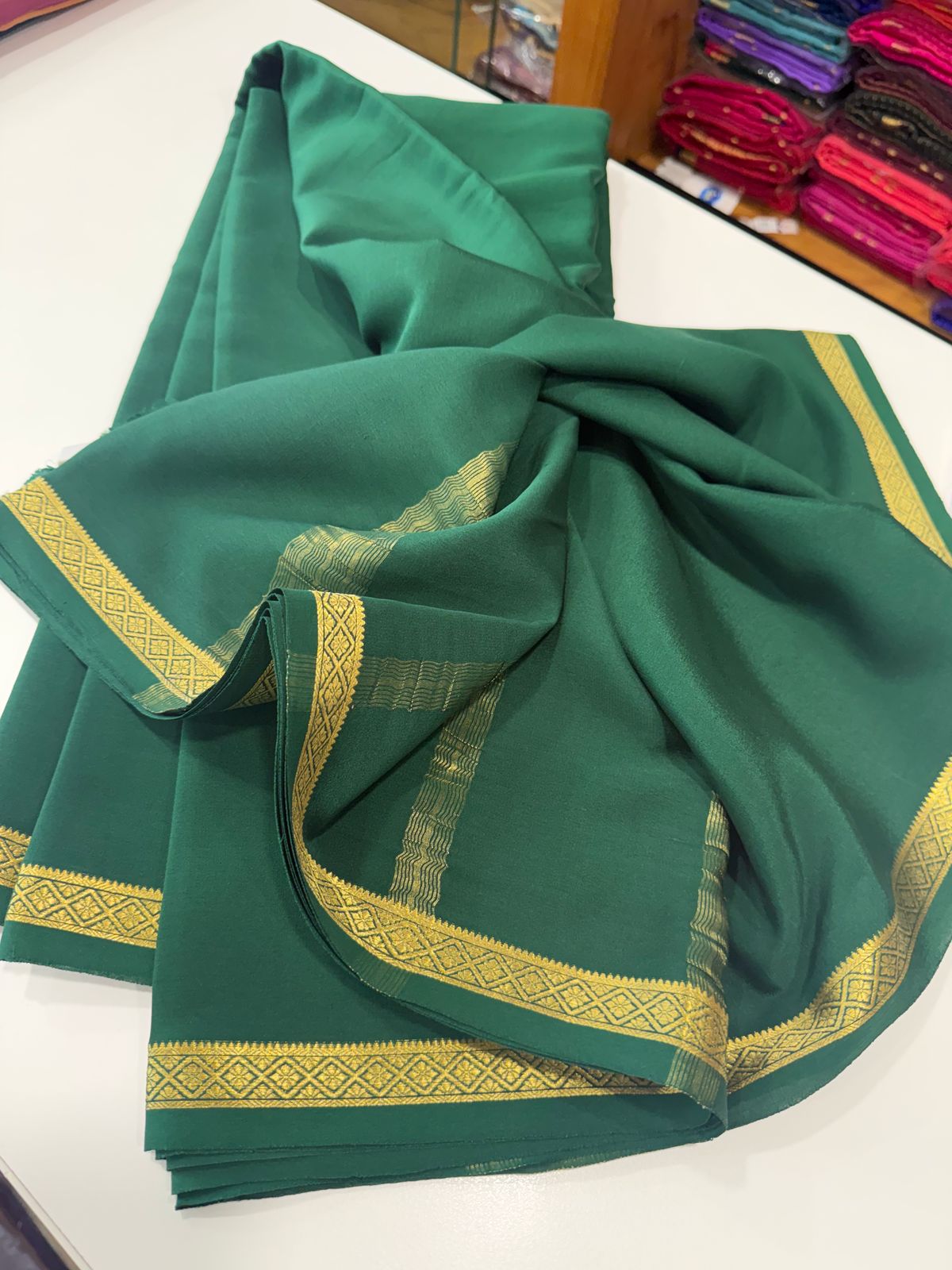 Pure Mysore Silk Plain Saree with Contrast Border
