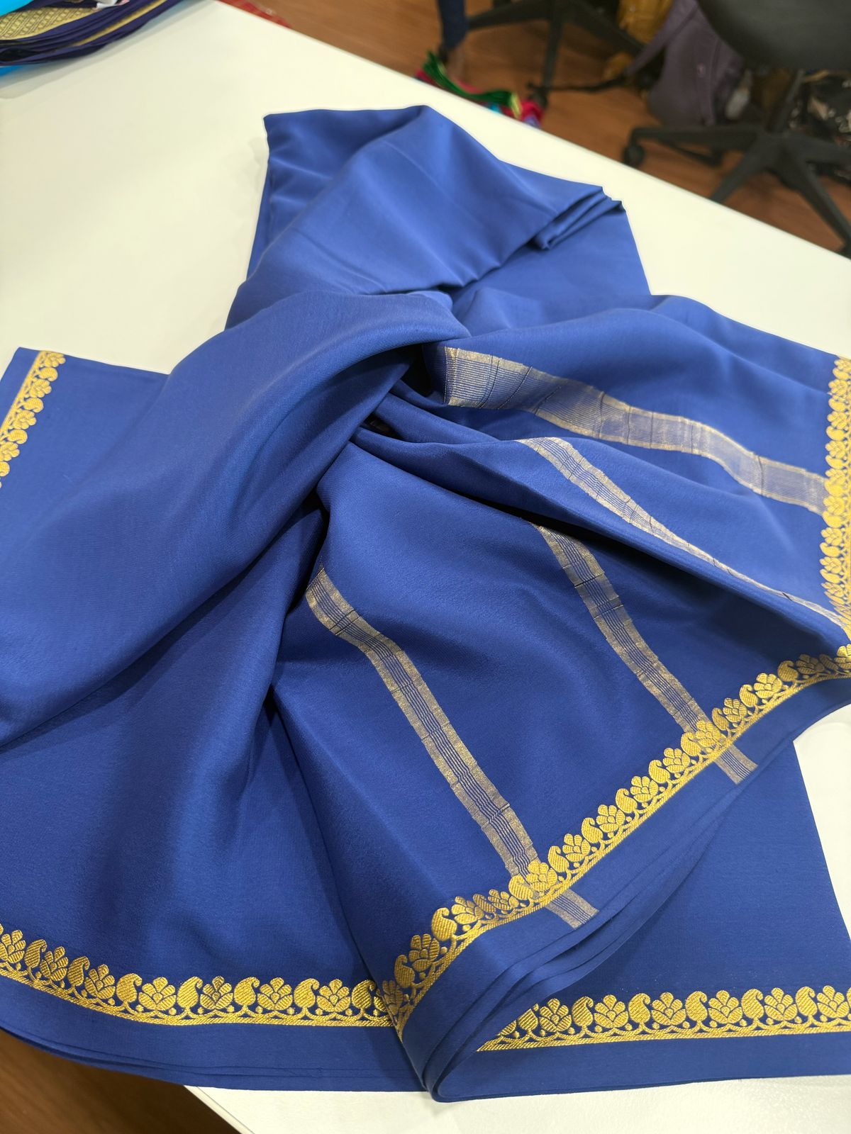 Pure Mysore Silk Plain Saree with Contrast Border