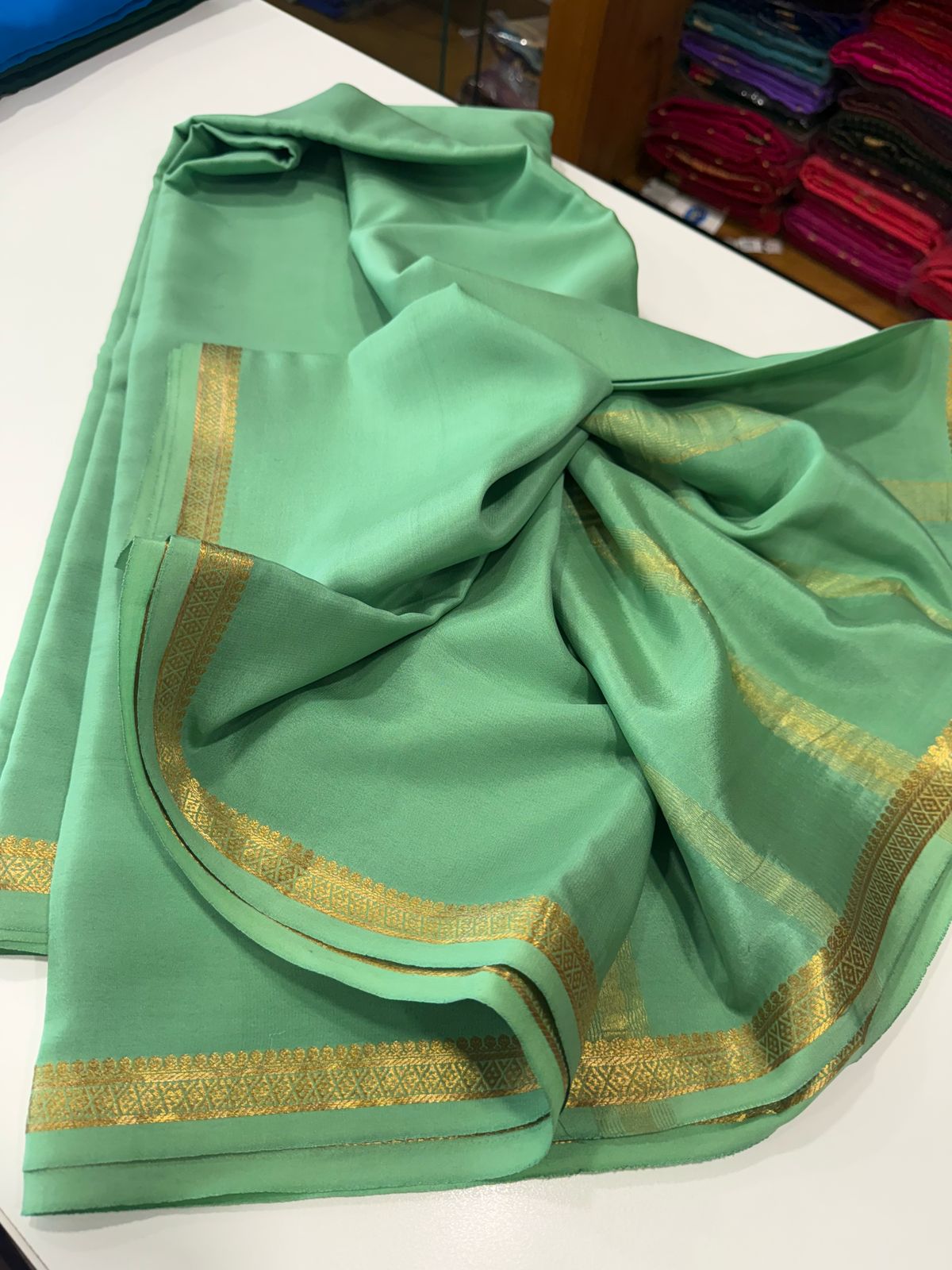 Pure Mysore Silk Plain Saree with Contrast Border