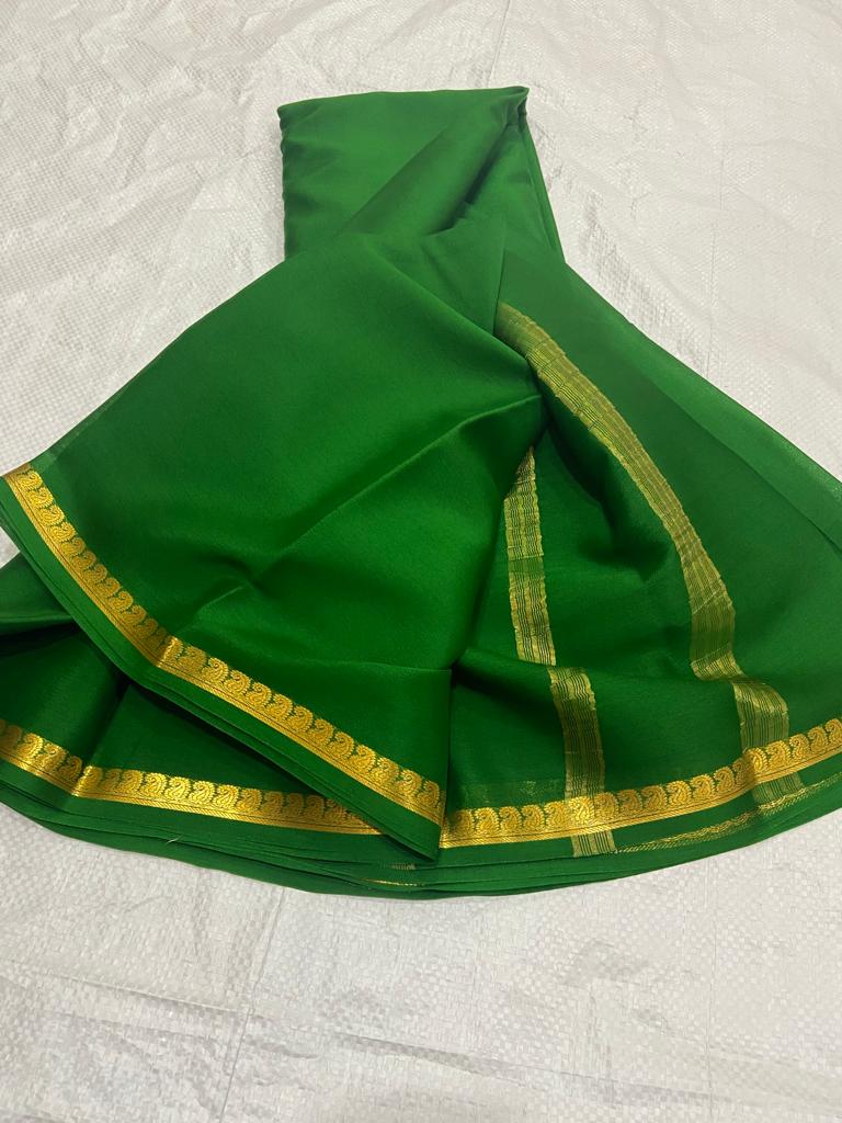 Pure mysore silk self color mango border saree