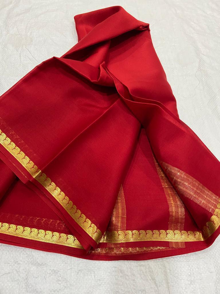 Pure mysore silk self color mango border saree