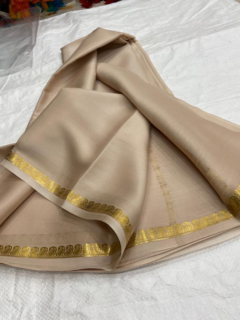 Pure mysore silk self color mango border saree