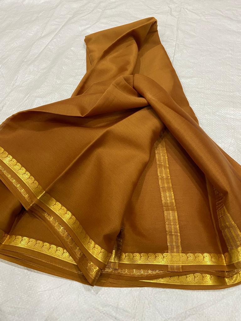 Pure mysore silk self color mango border saree