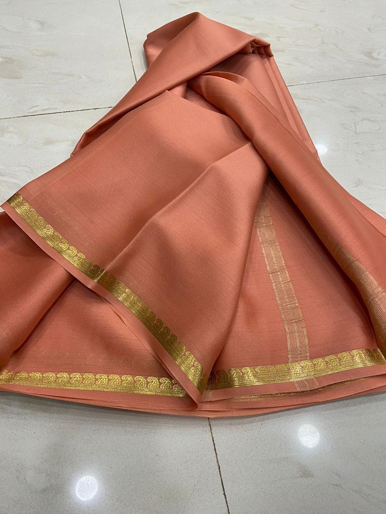 Pure mysore silk self color mango border saree