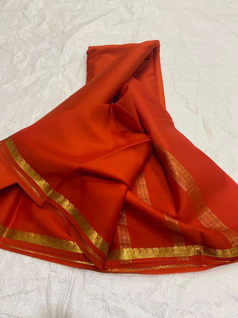 Pure mysore silk self color mango border saree