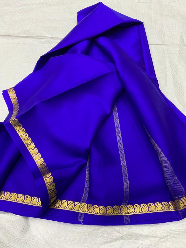 Pure mysore silk self color mango border saree