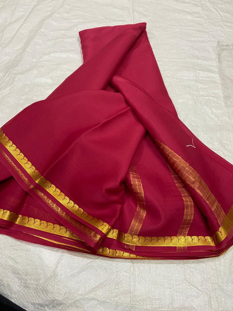 Pure mysore silk self color mango border saree