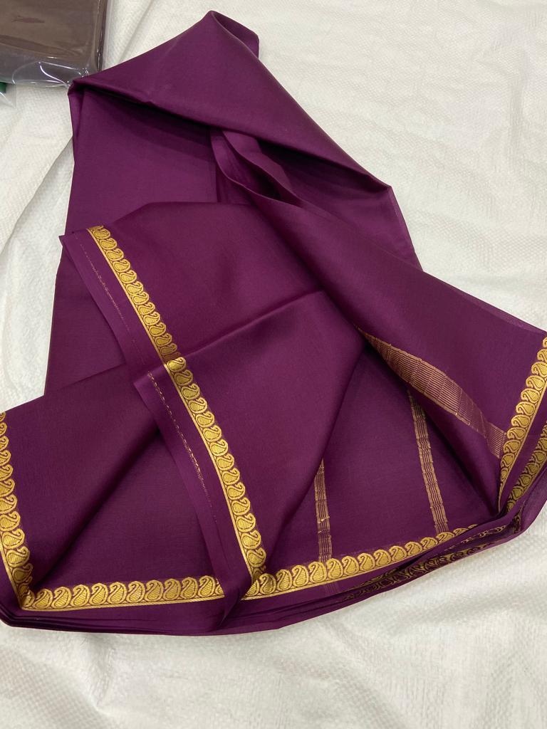 Pure mysore silk self color mango border saree