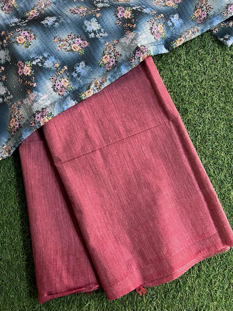 Purely handwoven baswada staple plain cotton silk saree