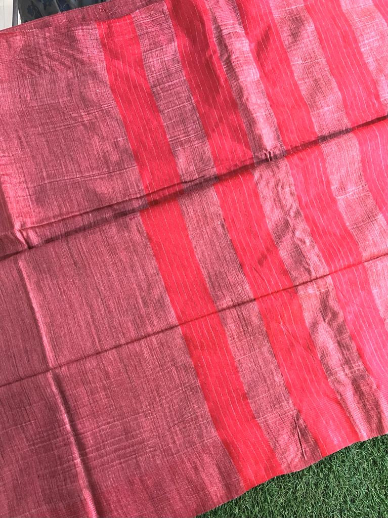 Purely handwoven baswada staple plain cotton silk saree