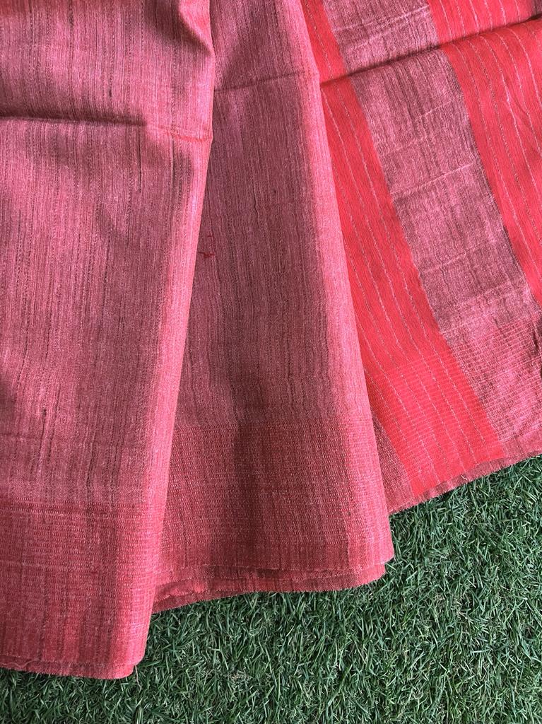 Purely handwoven baswada staple plain cotton silk saree