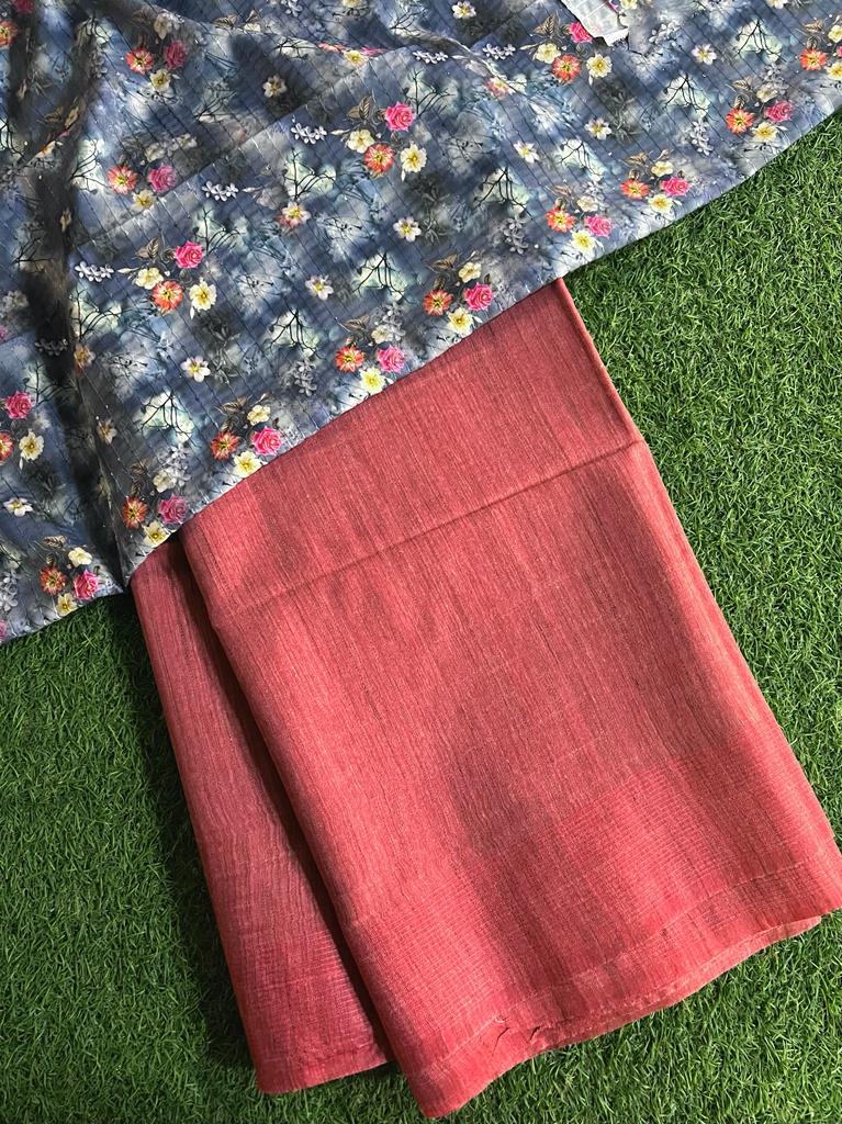 Purely handwoven baswada staple plain cotton silk saree