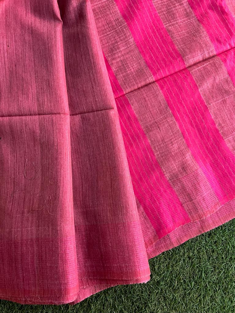 Purely handwoven baswada staple plain cotton silk saree