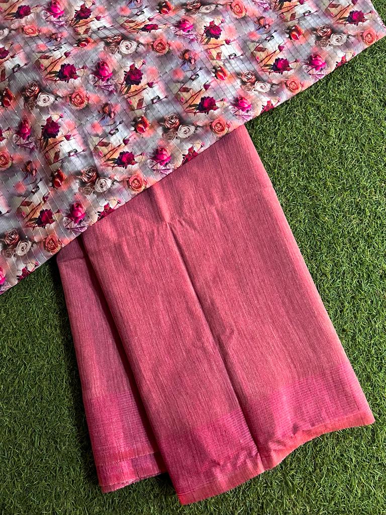 Purely handwoven baswada staple plain cotton silk saree