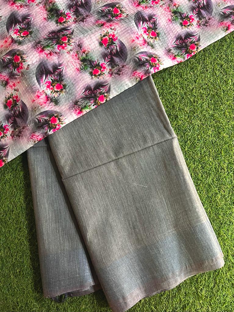 Purely handwoven baswada staple plain cotton silk saree