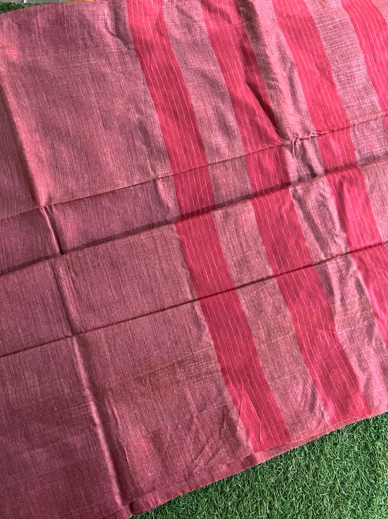 Purely handwoven baswada staple plain cotton silk saree