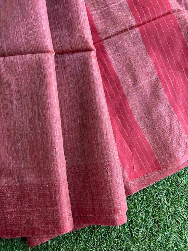 Purely handwoven baswada staple plain cotton silk saree