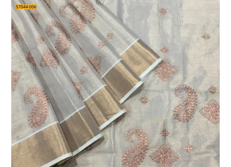 Rose gold tissue silk saree