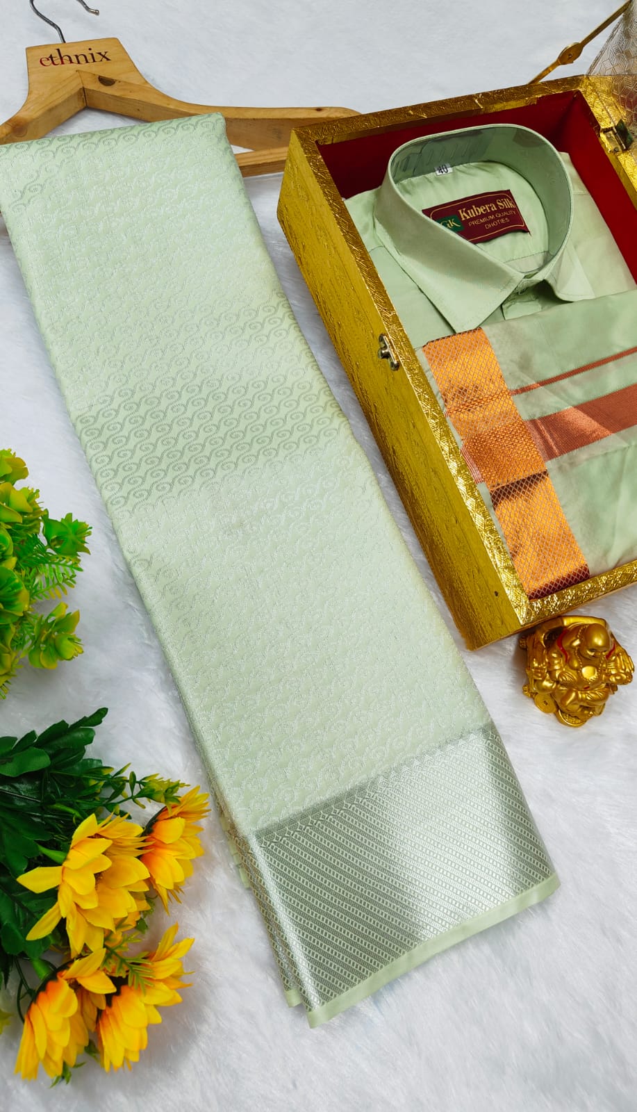 Semi Silk Saree & Semi Silk Dhoti Set - Couple Combo