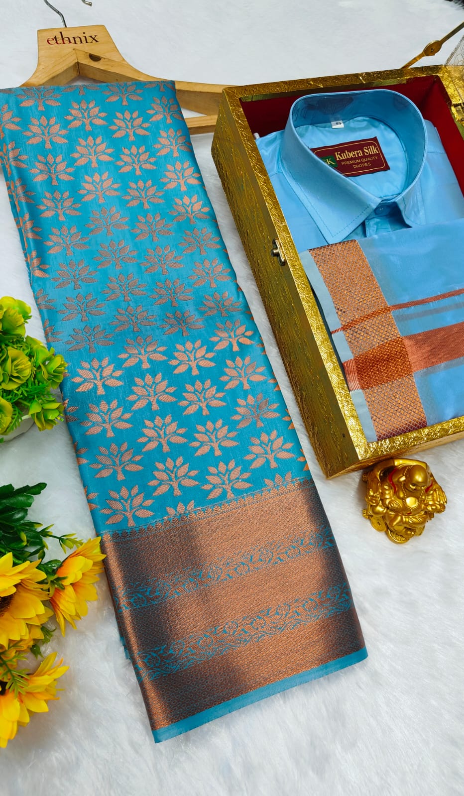 Semi Silk Saree & Semi Silk Dhoti Set - Couple Combo