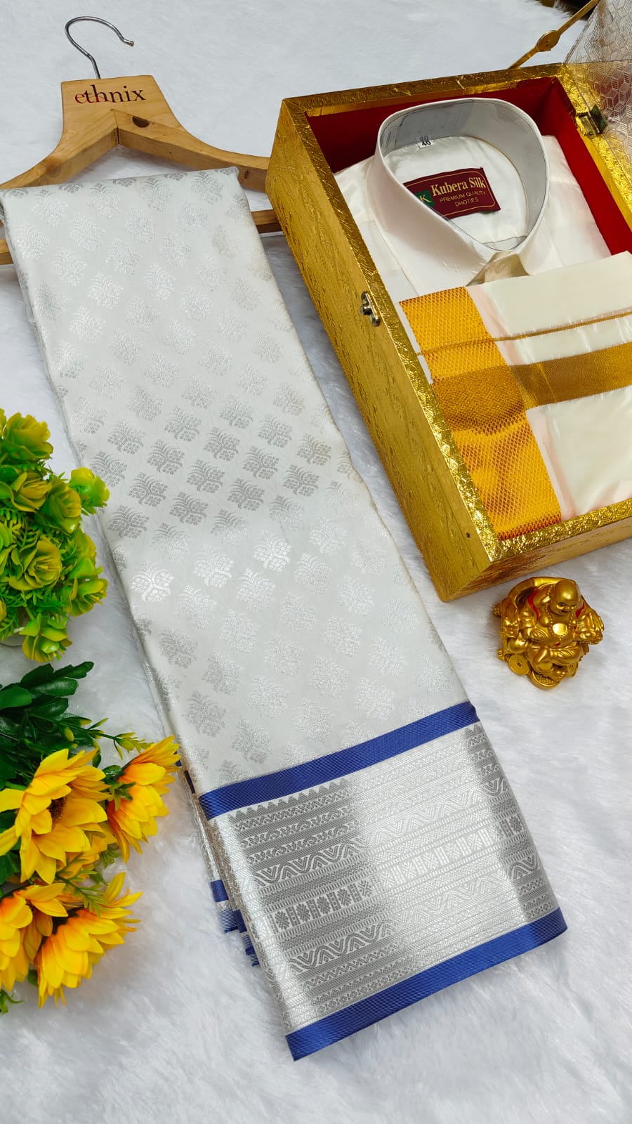 Semi Silk Saree & Semi Silk Dhoti Set - Couple Combo