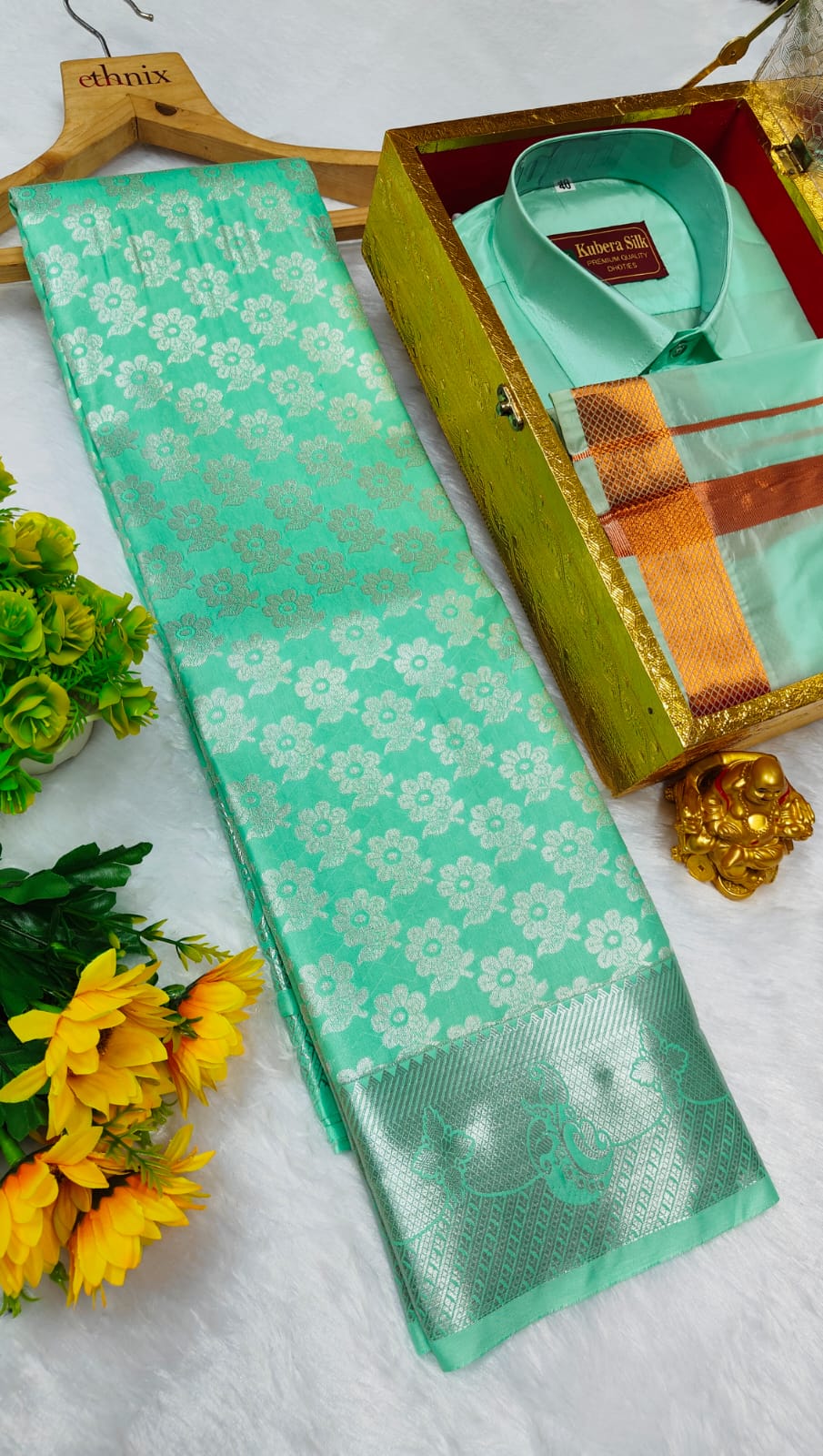Semi Silk Saree & Semi Silk Dhoti Set - Couple Combo